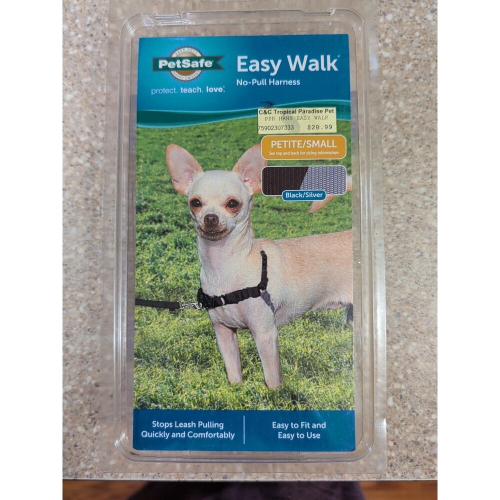 PetSafe Easy Walk Harness No-Pull Petite/Small- Black/Silver 10-15lbs NEW
